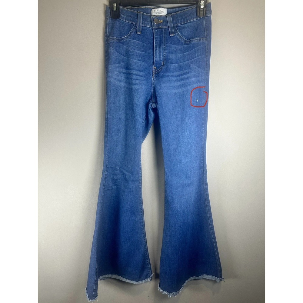 Judy Blue Jeans Womens 5/27 Super Flare Mid-Rise Stretch Raw Hem
